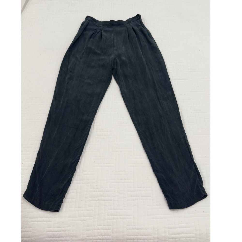 Sue Wong Vintage Pleated Trousers Charcoal Grey High Waisted Tapered Pants - Picture 2 of 9